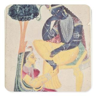 The God Krishna with his mortal love, Radha Square Sticker