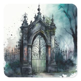 The Gothic Cemetery Gate Series Design 11 Square Sticker