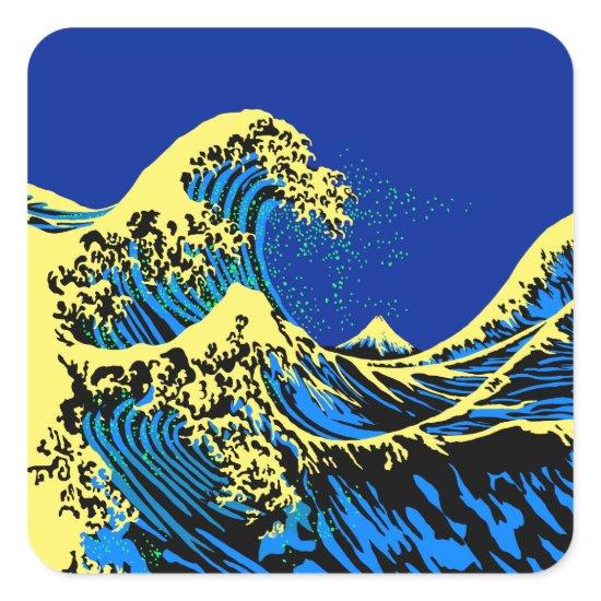 The Great Hokusai Wave in Pop Art Style Decor Square Sticker
