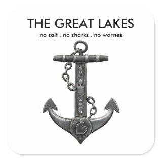 The Great Lakes, nautical anchor design    Square Sticker