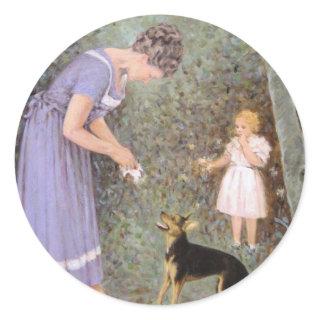 The Greedy Small Dog by Guido Marzulli, Realism  Classic Round Sticker