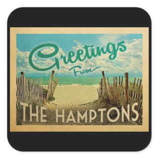 The Hamptons Beach Vintage Travel Square Sticker