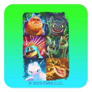 The Hidden World | Glowing Dragons Graphic Square Sticker