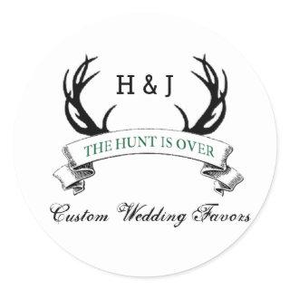 "The Hunt is Over" Rustic Custom Wedding Favors Classic Round Sticker