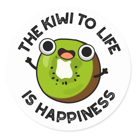 The Kiwi To Life Is Happiness Funny Fruit Pun  Classic Round Sticker