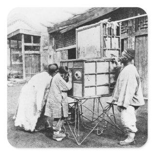 The magic lantern, c.1870 (b/w photo) square sticker