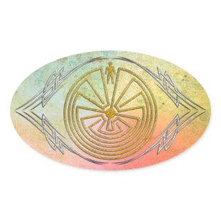 The Man in the Maze - Tribal gold silver Oval Sticker