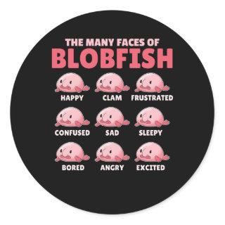 The Many Faces Of Blobfish Funny Emotion Types Classic Round Sticker