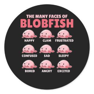 The Many Faces Of Blobfish Funny Emotion Types Classic Round Sticker