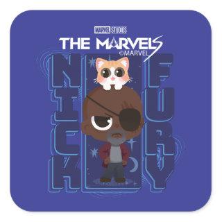 The Marvels Nick Fury With Flerkitten Cartoon Square Sticker