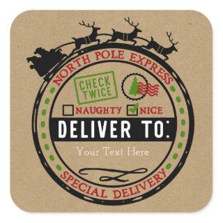 The North Pole Sleigh Express Delivery Christmas Square Sticker