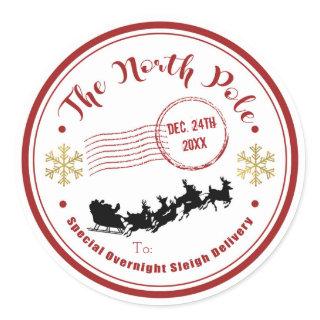 The North Pole Sleigh Overnight Delivery Christmas Classic Round Sticker