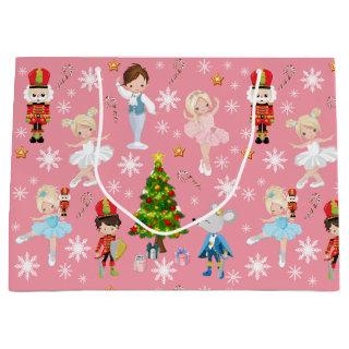 The Nutcracker Characters Pink Winter Christmas Large Gift Bag