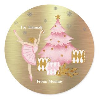 The Nutcracker Suite Dancer and Christmas Tree Classic Round Sticker