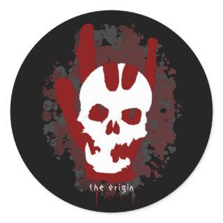 The Origin Hand Sign Skull Blood Splatter Rocker C Classic Round Sticker