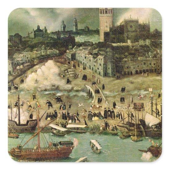 The Port of Seville, c.1590 Square Sticker