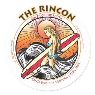 THE RINCON CALIFORNIA SURFING CLASSIC ROUND STICKER
