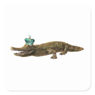 The Royal Croc - Alligator with Jewelry and Crown Square Sticker