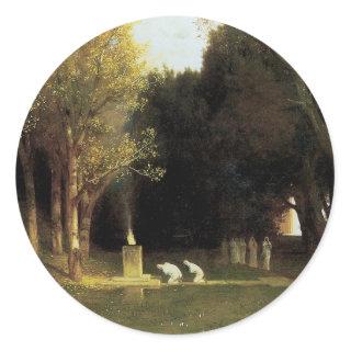 The Sacred Wood by Arnold Bocklin, Vintage Art Classic Round Sticker