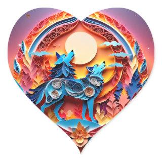 The shaman and her wolf are captured in this 3D mo Heart Sticker