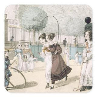 The Skipping Game, plate 115 from 'Le Bon Genre', Square Sticker