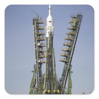 The Soyuz rocket is erected into position 4 Square Sticker