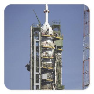 The Soyuz rocket is erected into position Square Sticker