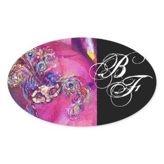 THE THIRD MASK , Monogram Fuchsia Black Oval Sticker
