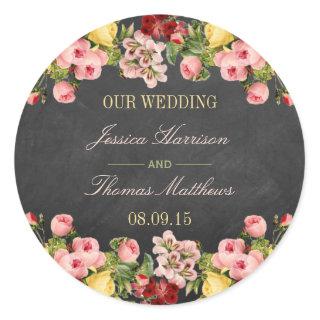 The Vintage Floral Chalkboard Wedding Collection Classic Round Sticker