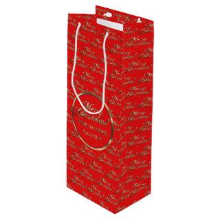 The Wang Family Faux Gold Foil Red Christmas Wine Gift Bag