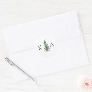 The Watercolor Pine Tree Forest Wedding Collection Classic Round Sticker