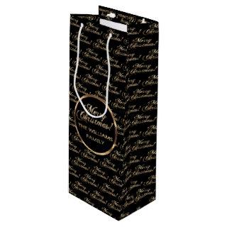 The Williams Family Christmas Faux Gold Chic Black Wine Gift Bag