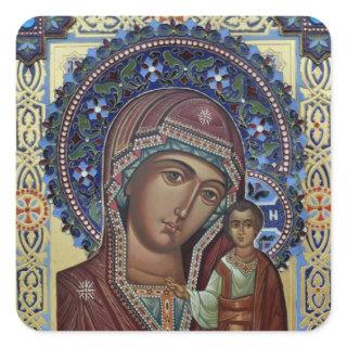 Theotokos and Christ Child with Ornate Frame Square Sticker