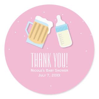 There's A Baby Brewing Beer Mugs Pink Shower Favor Classic Round Sticker