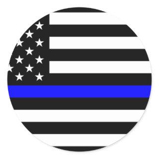 Thin Blue Line Police Officers Memorial Flag Classic Round Sticker