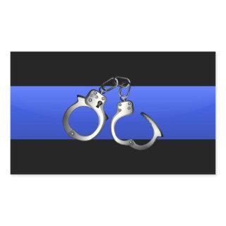 Thin Blue Line with Handcuffs Rectangular Sticker