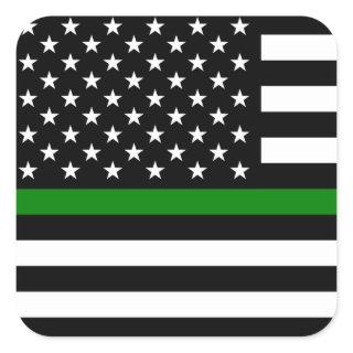Thin Green Line Flag: Patriotic Military Veterans Square Sticker