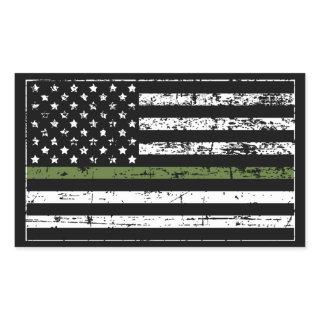 Thin Green Line Military US Flag Distressed Style Rectangular Sticker