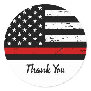 Thin Red Line Flag Firefighter Thank You Classic Round Sticker