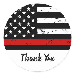 Thin Red Line Flag Firefighter Thank You Classic Round Sticker