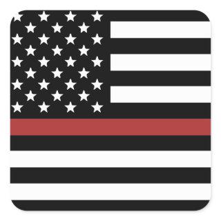 Thin Red Line USA Flag Firefighter Fire Department Square Sticker