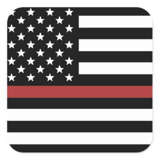 Thin Red Line USA Flag Firefighter Fire Department Square Sticker