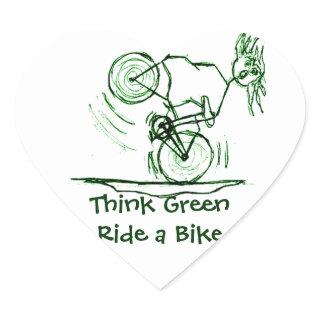 Think Green Ride a Bike Heart Sticker