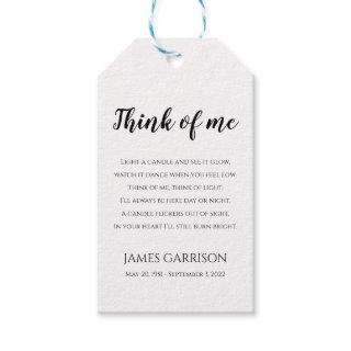 Think Of Me Celebration of Life Candle Favor Gift Tags