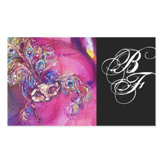 THIRD MASK Masquerade Monogram Fuchsia Black Rectangular Sticker