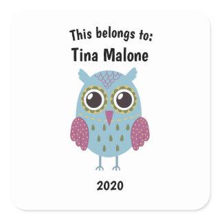 This Belongs to Back to School Blue Owl Square Sticker