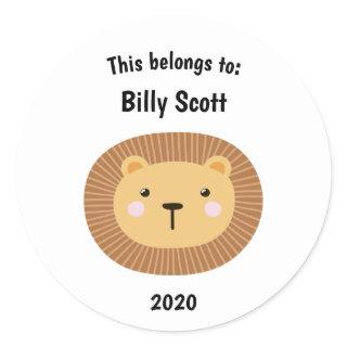 This Belongs to Back to School Lion Face White Classic Round Sticker