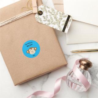 This Belongs to Back to School Monkey Face Blue Classic Round Sticker