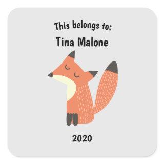 This Belongs to Back to School Proud Fox Gray Square Sticker