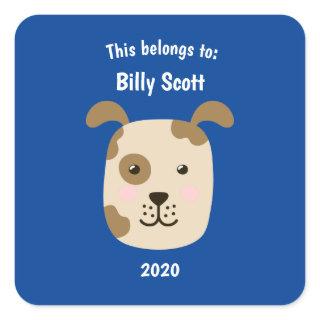 This Belongs to Back to School Puppy Dog Face Blu Square Sticker